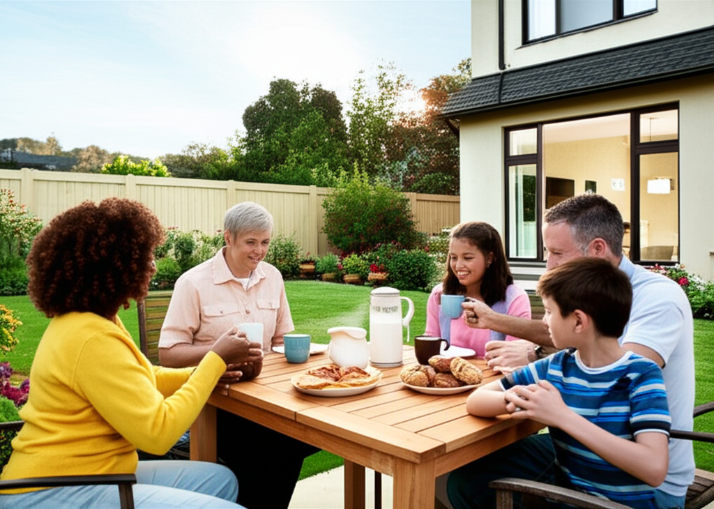 Family enjoying their new home